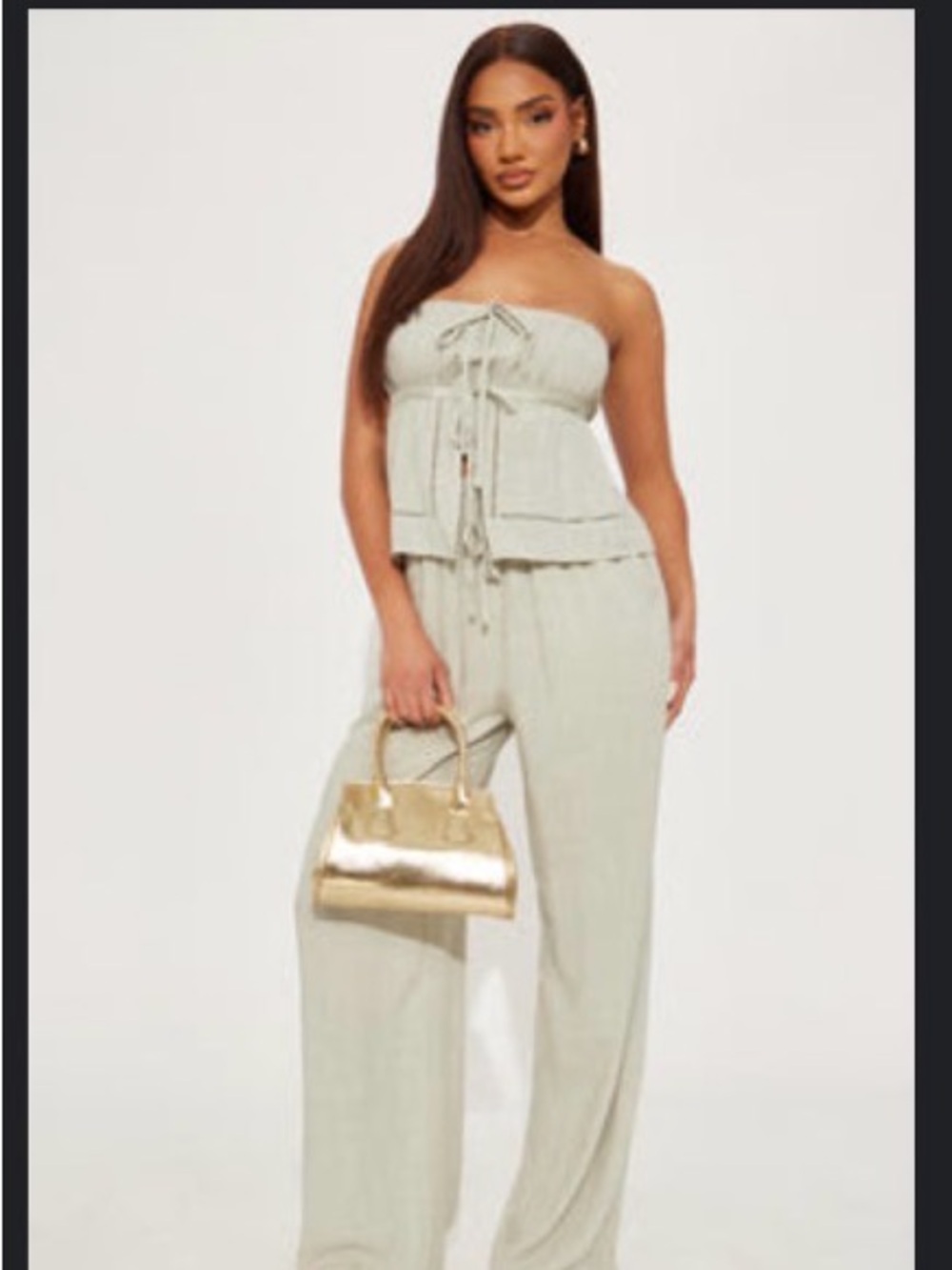 Fashion Nova Sydney Linen Pant Set - Sage Green